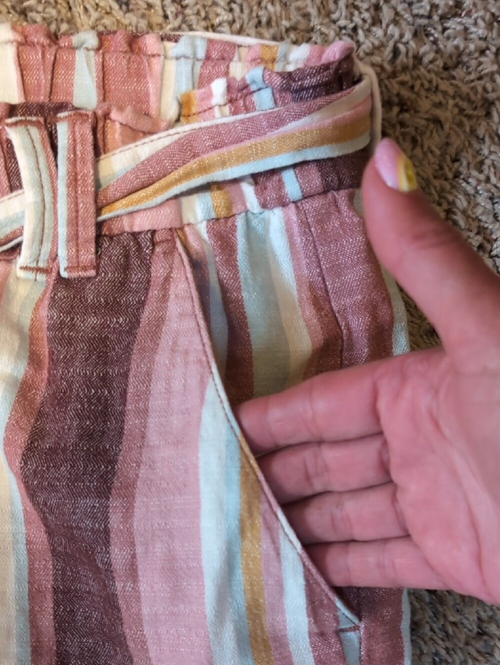 A.N.A. Striped Pink Wide-Leg Women’s Paper Bag Linen Capris XL - Picture 4 of 7